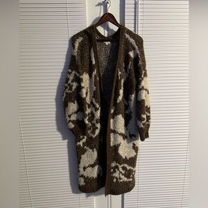 POL brown cream floral wool duster open cardigan size‎ Small